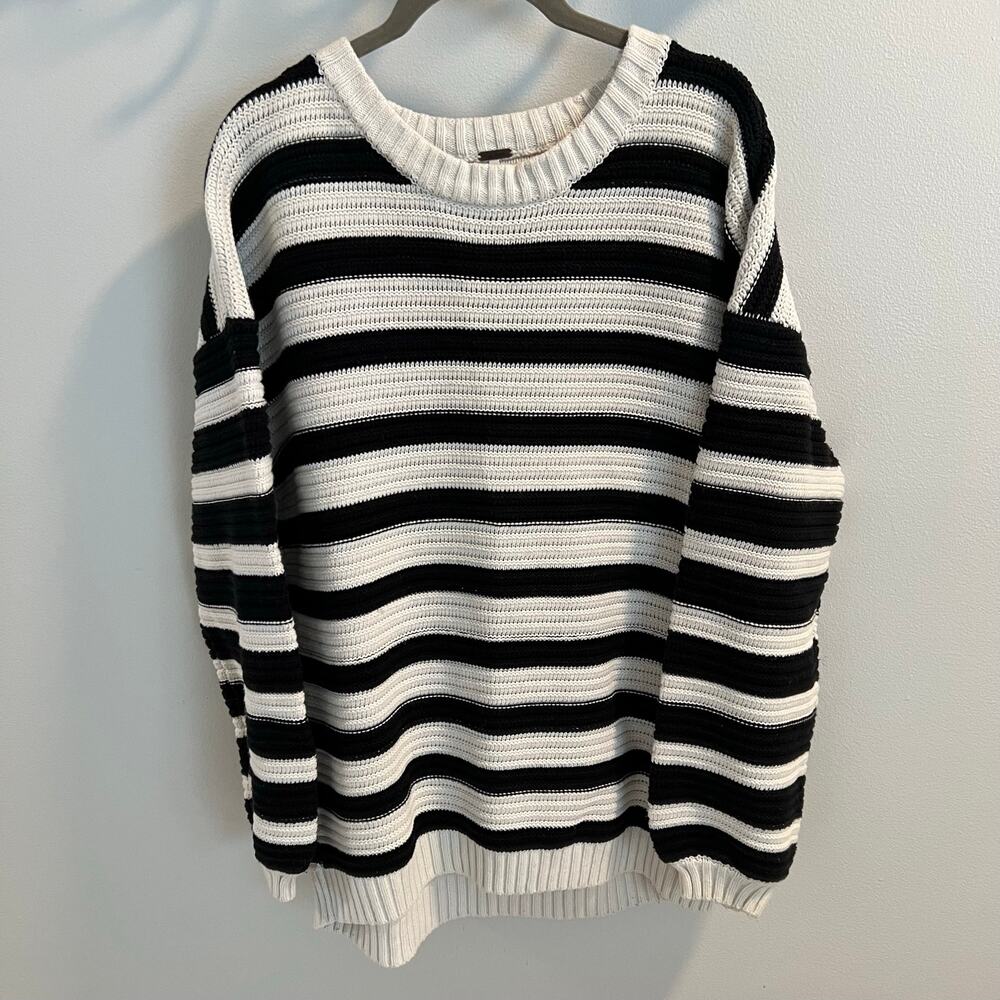 Free People Links Black and White Striped Oversized Pullover Sweater Size XS
